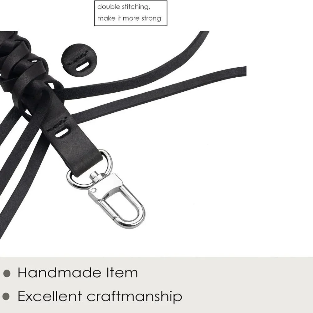 Genuine Leather Braided Bag Strap for LV Neonoe Metis Noe BB Hobo Black